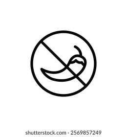 No spicy hot chilli icon Black and white outline vector