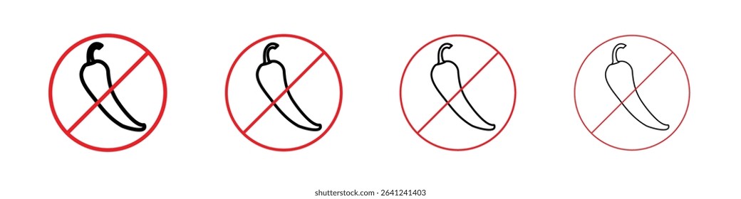 No spicy hot chilli icon Outline sign symbol set