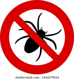 No spider sign. Forbidden bug icon. Prohibited insect clipart. Vector illustration.