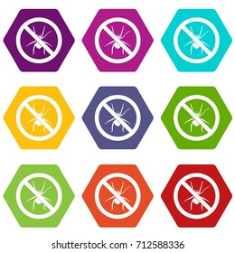 No spider sign icon set many color hexahedron isolated on white vector illustration