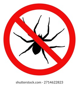 Sem sinal de Aranha, sinal de aviso de Aranha. Ilustração de vetor plano isolada no plano de fundo branco