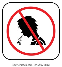 No spitting icon sign illustration with red circle cross isolated on square white background. Simple flat cartoon art styled drawing for poster prints.