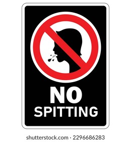 No spitting sign on red and white with warning text and black background