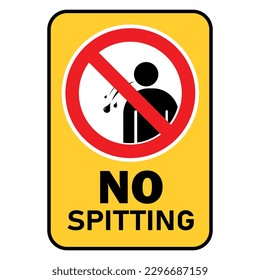 No spitting sign on red and white with warning text and yellow background