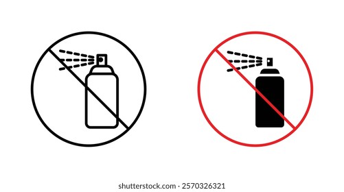 No spray can allowed sign vectors set in black. line and flat versions