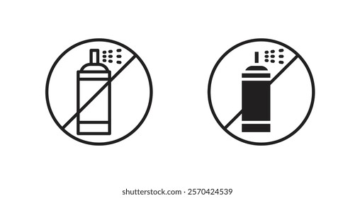 No spray can allowed sign vectors set in black. line and flat versions