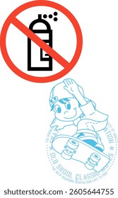 No Spray Paint Allowed Skater Boy with Vintage Skateboarding Vibes