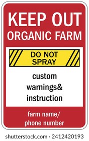 No spraying chemical warning sign and labels