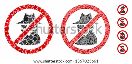 No spy composition of raggy pieces in variable sizes and color tinges, based on no spy icon. Vector abrupt pieces are organized into collage. No spy icons collage with dotted pattern. Foto stock © 