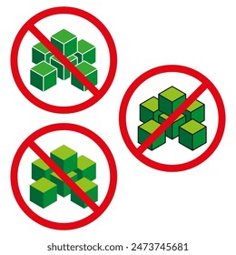 No stacking cubes Vector sign. 3D blocks in prohibited circle. Organizational limit symbol.