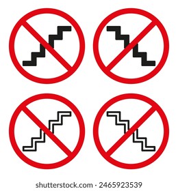 Keine Treppenzugangssymbole. Treppe verboten Vektor-Icons.