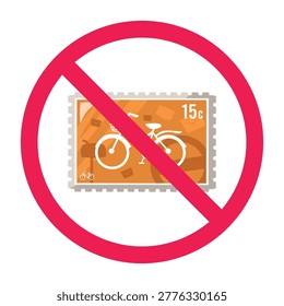 No stamp sign, forbidden sign with stamp icon, do not use postage stamp icon, no postal mail symbol
