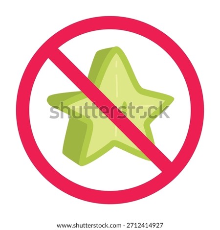 No star fruit sign, forbidden star fruit sign, no starfruit prohibited sign icon vector illustration, starfruit prohibited symbol, do not eat starfruit symbol