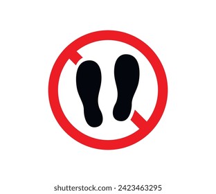 No step here forbidden icon sign. Shoes sign icon. No shoes symbol. Prohibited shoes icon vector design and illustration.

