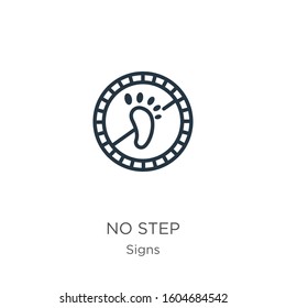 No step icon. Thin linear no step outline icon isolated on white background from signs collection. Line vector sign, symbol for web and mobile