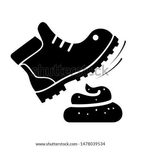 No step on dog excreta. Dung got on the shoe. Glyph icon images. Vector illustration.