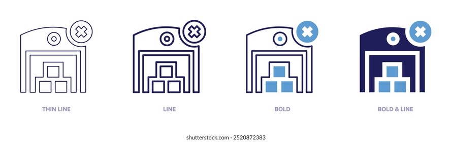 No stock icon in 4 different styles. Thin Line, Line, Bold, and Bold Line. Duotone style. Editable stroke.