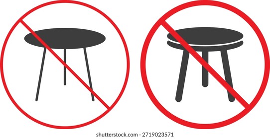 No hay icono de taburete. Símbolos de prohibición de herramientas manuales. No hay Diseño gráfico de equipo. Restricciones de mantenimiento y señales de seguridad. Letrero de regulación de propiedad y oficina de alquiler.
