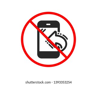 No or Stop. Call center service icon. Incoming phone call sign. Feedback symbol. Prohibited ban stop symbol. No incoming call icon. Vector