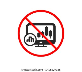 No or Stop. Candlestick chart icon. Analytics graph sign. Market analytics symbol. Prohibited ban stop symbol. No candlestick chart icon. Vector