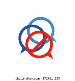 No or Stop. Chat icon. Speech bubble sign. Communication or Comment symbol. Prohibited ban stop symbol. No chat icon. Stock vector illustration on white background.