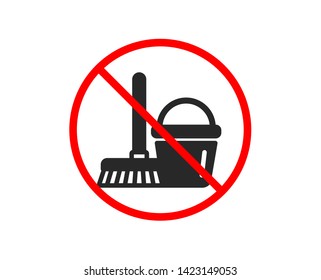 No or Stop. Cleaning bucket with mop icon. Washing Housekeeping equipment sign. Prohibited ban stop symbol. No bucket with mop icon. Vector