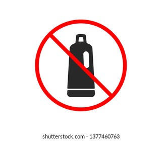 No or Stop. Cleaning shampoo icon. Washing liquid or Cleanser symbol. Housekeeping equipment sign. Prohibited ban stop symbol. No shampoo icon. Vector