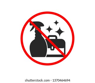 No or Stop. Cleaning spray icon. Washing liquid or Cleanser symbol. Housekeeping service sign. Prohibited ban stop symbol. No cleanser spray icon. Vector