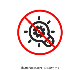 No or Stop. Cogwheel icon. Engineering tool sign. Idea bulb symbol. Prohibited ban stop symbol. No cogwheel icon. Vector