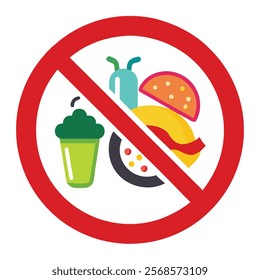 No or Stop Food or Drink Danger Warning Sign Vector Illustration