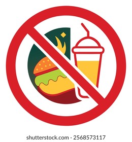No or Stop Food or Drink Danger Warning Sign Vector Illustration
