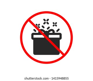 No or Stop. Gift box icon. Present or Sale sign. Birthday Shopping symbol. Package in Gift Wrap. Prohibited ban stop symbol. No special offer icon. Vector