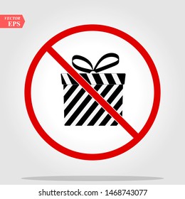 No or Stop. Gift box with Percentage icon. Present or Sale sign. Birthday Shopping symbol. Package in Gift Wrap. Prohibited ban stop symbol. No discount offer icon. Vector