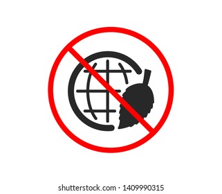 No or Stop. Globe with leaf icon. World sign. Environment day symbol. Prohibited ban stop symbol. No environment day icon. Vector