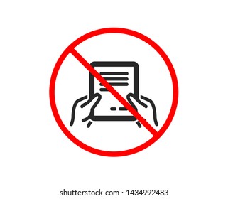 No Or Stop. Hold Document Icon. Agreement Text File Sign. Contract With Signature Symbol. Prohibited Ban Stop Symbol. No Receive File Icon. Vector