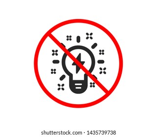 No or Stop. Inspiration icon. Creativity light bulb with lightning bolt sign. Graphic art symbol. Prohibited ban stop symbol. No inspiration icon. Vector