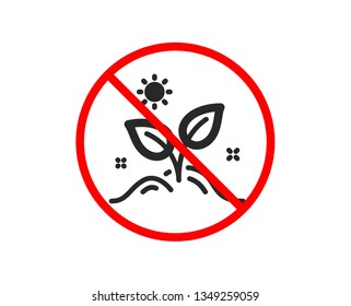 No or Stop. Leaves icon. Grow plant leaf sign. Environmental care symbol. Prohibited ban stop symbol. No grow plant icon. Vector