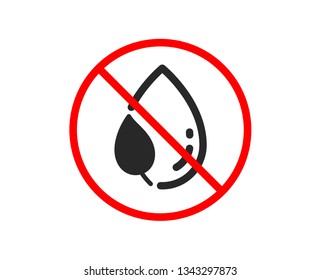 No or Stop. Mint leaf with water drop icon. Nature plant dew sign. Environmental care symbol. Prohibited ban stop symbol. No leaf dew icon. Vector