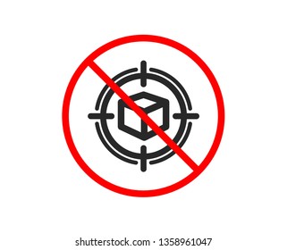 No or Stop. Parcel tracking icon. Delivery monitoring sign. Shipping box in target symbol. Prohibited ban stop symbol. No parcel tracking icon. Vector