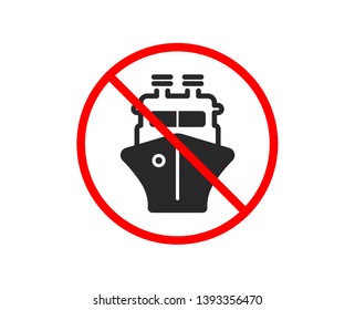 No or Stop. Ship icon. Watercraft transport sign. Shipping symbol. Prohibited ban stop symbol. No ship icon. Vector