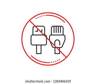 No or stop sign. Computer cables line icon. Usb, rj45 connection wires. Caution prohibited ban stop symbol. No  icon design.  Vector