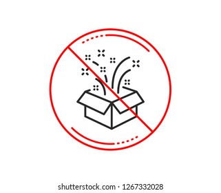 No or stop sign. Gift box open line icon. Christmas or New year presents sign. Surprise symbol. Caution prohibited ban stop symbol. No  icon design.  Vector