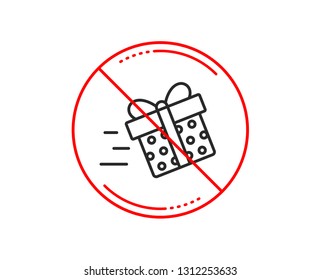 No or stop sign. Gift box Delivery line icon. Present or Sale sign. Birthday Shopping symbol. Package in Gift Wrap. Caution prohibited ban stop symbol. No  icon design.  Vector