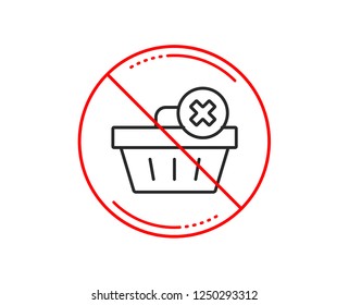 No or stop sign. Remove Shopping cart line icon. Online buying sign. Supermarket basket symbol. Caution prohibited ban stop symbol. No  icon design.  Vector
