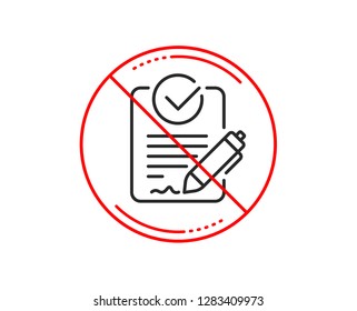 No or stop sign. Rfp line icon. Request for proposal sign. Report document symbol. Caution prohibited ban stop symbol. No  icon design.  Vector