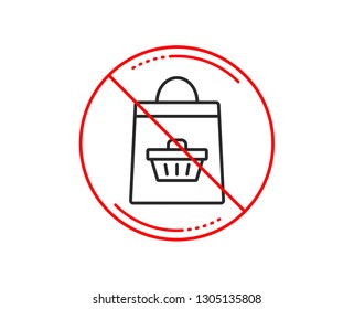 No or stop sign. Shopping bag with cart line icon. Supermarket buying sign. Sale symbol. Caution prohibited ban stop symbol. No  icon design.  Vector