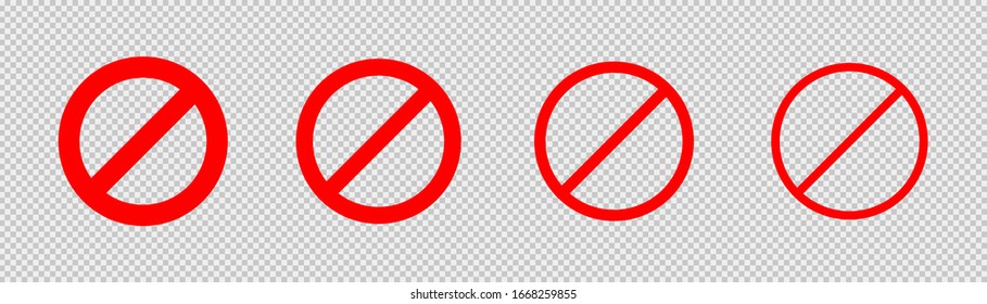 Keine oder Stoppschilder einzeln auf transparentem Hintergrund. rotes Warnsymbol oder -symbol. Das Symbol des roten Aufmerksamkeitszeichens. Warnung an die rote Vektorillustration einzeln auf Verbot. Kein Einreiseverbot. EPS10
