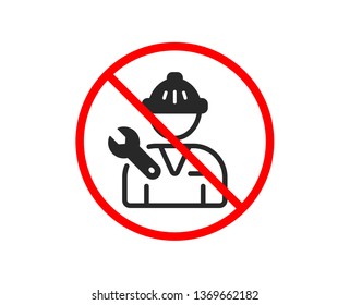 No or Stop. Spanner tool icon. Repairman service sign. Fix instruments symbol. Prohibited ban stop symbol. No repairman icon. Vector