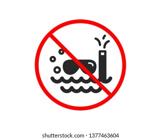 No or Stop. Travel scuba diving icon. Trip swimming sign. Holidays symbol. Prohibited ban stop symbol. No scuba diving icon. Vector