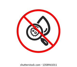No or Stop. Water analysis icon. Dirty aqua drop sign. Search bacteria. Prohibited ban stop symbol. No water analysis icon. Vector